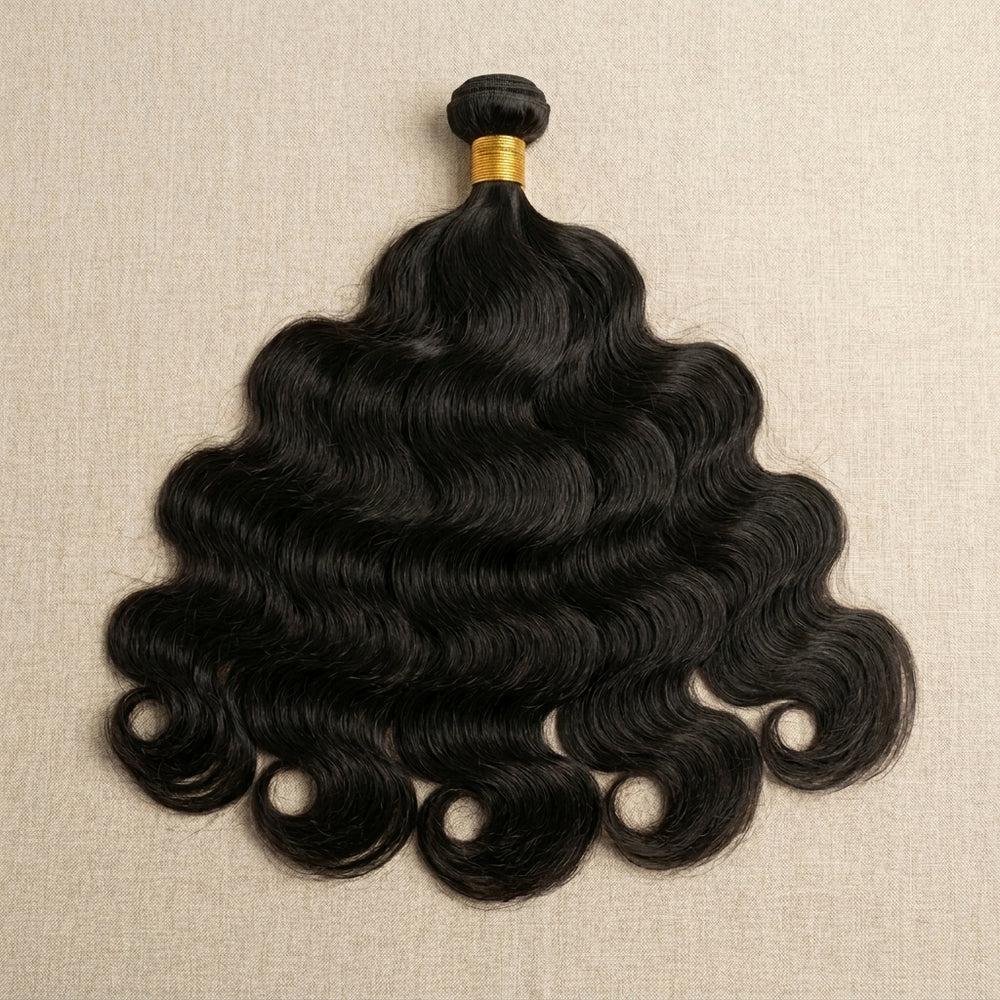 Adéorí Body Wave virgin hair bundles — 100% human hair flat lay