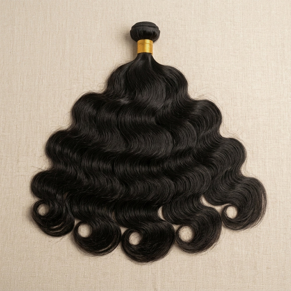 Adéorí Body Wave virgin hair extension bundle flat lay on earthy surface