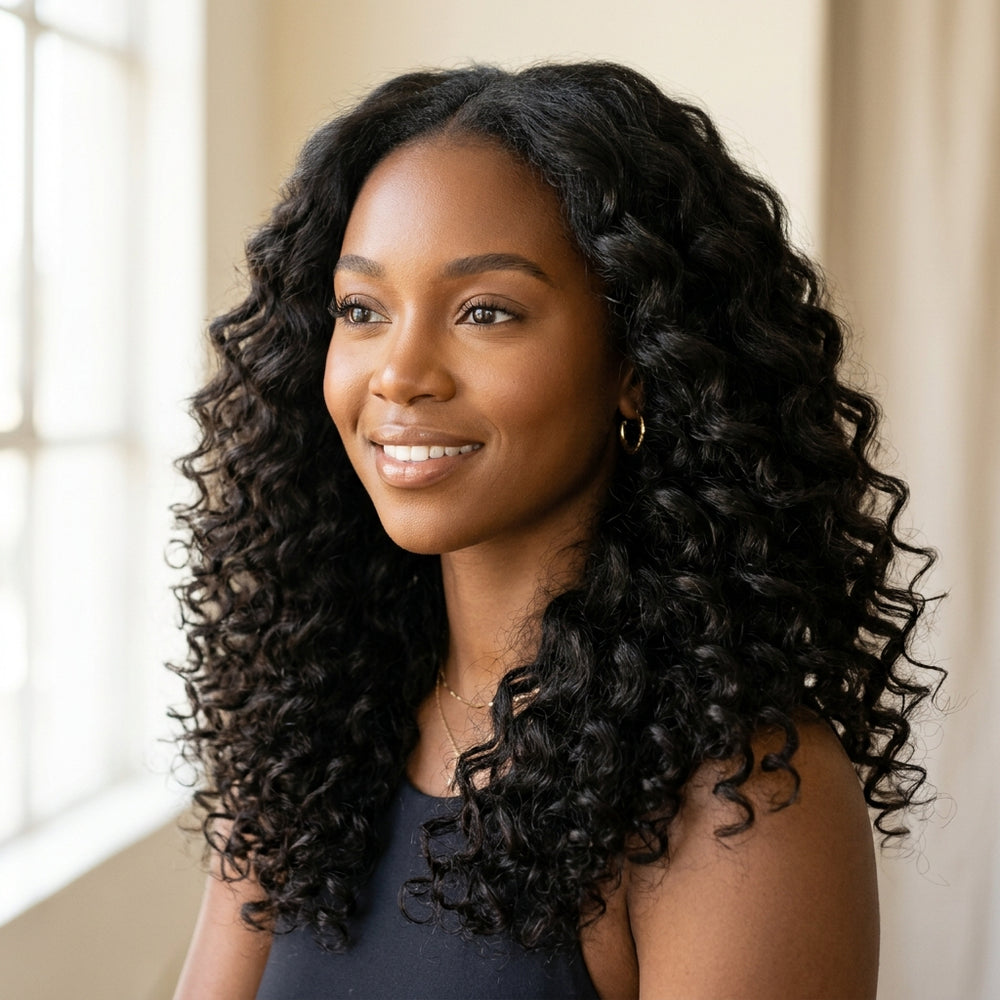 Adéorí Loose Curls hair extensions styled and worn — natural look