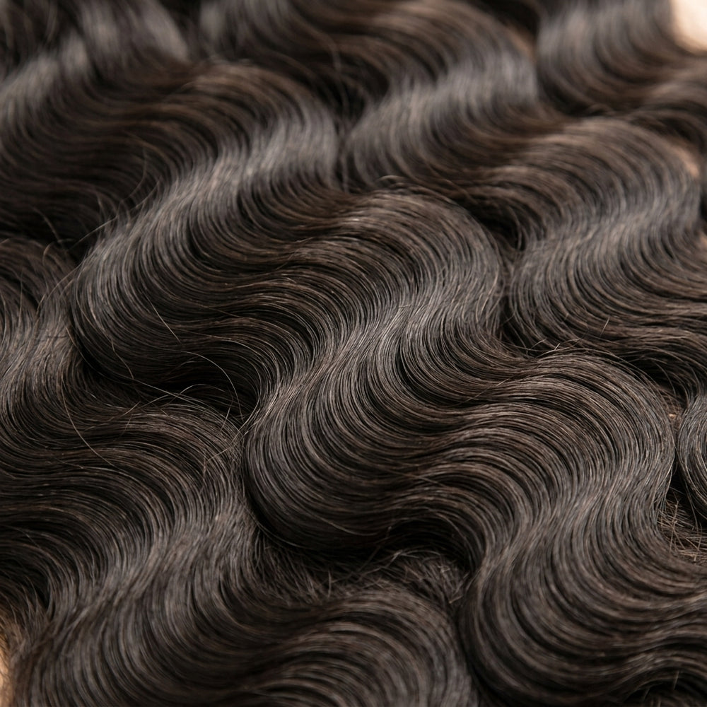 Close-up of Adéorí Body Wave virgin hair curl pattern and strand quality